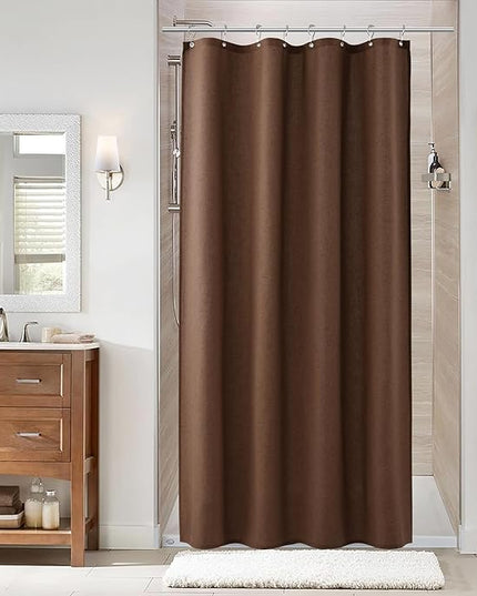 Naturoom Caramel Brown 42 Inch Shower Curtain - Stall Narrow Half Linen Ultra Thick Fabric Shower Curtain Set with Hooks, Boho Farmhouse Rustic RV Camper Bath Curtains for Bathroom, 42x72