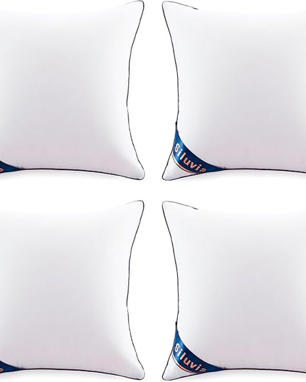 Siluvia Decorative 20x20 Pillow Inserts Set of 4 - Square Throw 20 Pillows with 100% Cotton Cover for Sofa, Couch, and Bed - White