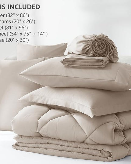 CozyLux Full Size Comforter Sets Linen - 7 Pieces Bed in a Bag Full, Luxury Soft Bed Set for All Seasons, Bedding Set with Down Alternative Comforter, Sheets, Pillowcases & Shams