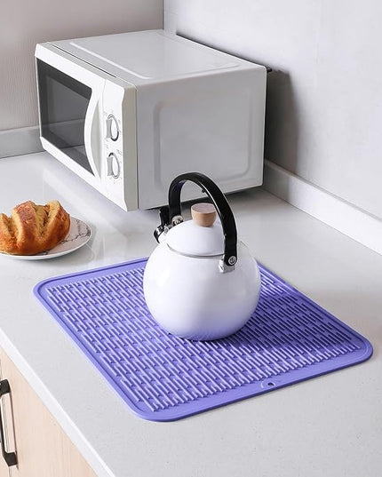 Silicone Dish Drying Mat for Multiple Usage,Easy clean,Eco-friendly,Heat-resistant Silicone Mat for Kitchen Counter or Sink,Refrigerator or Drawer Liner Light Purple XL 18 inches x 16 inches