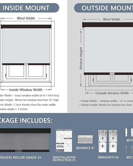 AOSKY Blackout Roller Shades Cordless Blinds for Windows, Free-Stop Shades with Valance, Thermal Insulated Fabric, UV Protection, Natural Woven Blinds for Home and Office (16" W x 72" H, Heather Grey)