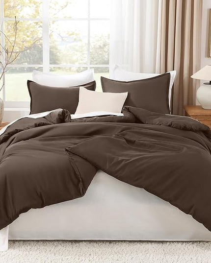 Litanika Comforters California King Size Chocolate, 3 Pieces Lightweight Solid Bedding Set & Collections, All Season Fluffy Bed Set (104x96 Inches Comforter & 2 Pillowcases)
