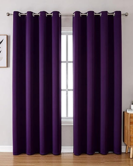 ChrisDowa Grommet Blackout Curtains for Bedroom and Living Room - 2 Panels Set Thermal Insulated Room Darkening Curtains (Royal Purple, 52W x 84L)