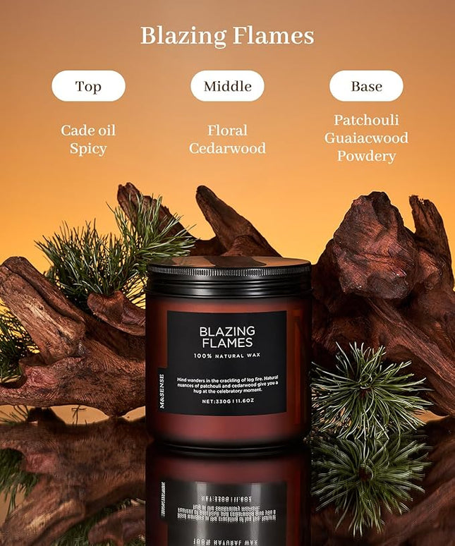 M&SENSE Blazing Flame Warm Winter Scented Candles, 11.6oz 70 Hours Long Lasting Candle for Home Decor Housewarming Gift, 2 Cotton Wick Natural Soy Wax Candle for Thanksgiving Chritsmas Holiday