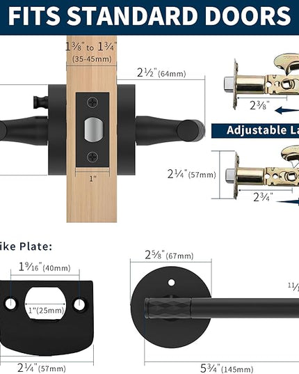 4 Pack Matte Black Privacy Door Handle - Keyless Entry, Heavy Duty Zinc Alloy Lever for Bedroom/Bathroom