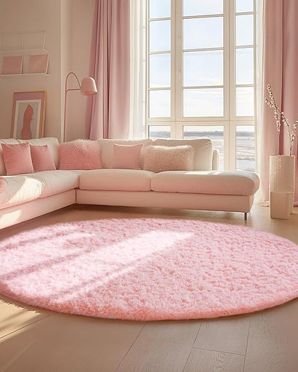 Ophanie Round Rugs 7Ft Pink Circle Area Rug, Fluffy Fuzzy Bedroom Carpet, Plush Soft Shaggy Indoor Floor Kawaii Living Room Rugs for Kids, Cute Room Decor for Teen Girls Home Decor Aesthetic, Nursery