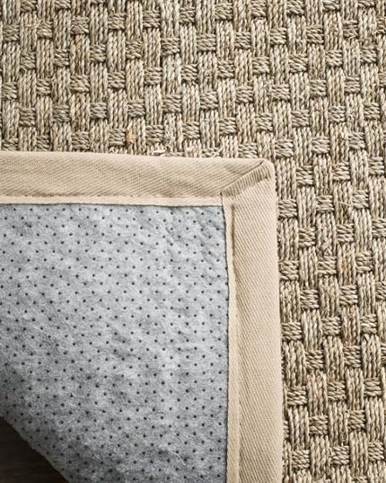 SAFAVIEH Natural Fiber Collection Area Rug - 2'6" x 4', Natural & Beige, Seagrass, Basketweave Pattern with Border (NF114A)