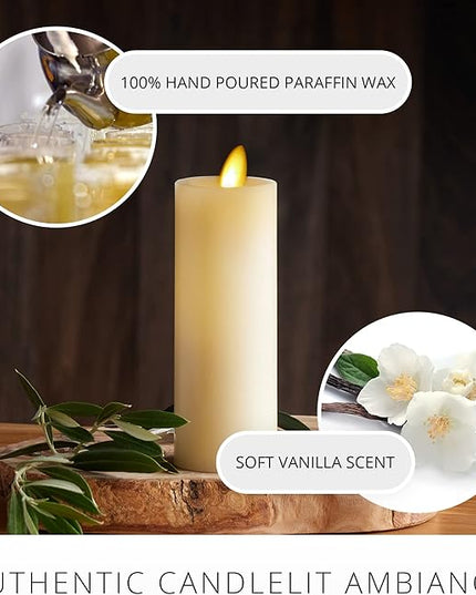Luminara Classic Slim Flameless LED Candle, Ivory 2" x 6.1", Battery Operated Moving Flame Pillar w/Timer, Safe Realistic Wax Candle, Home Decor