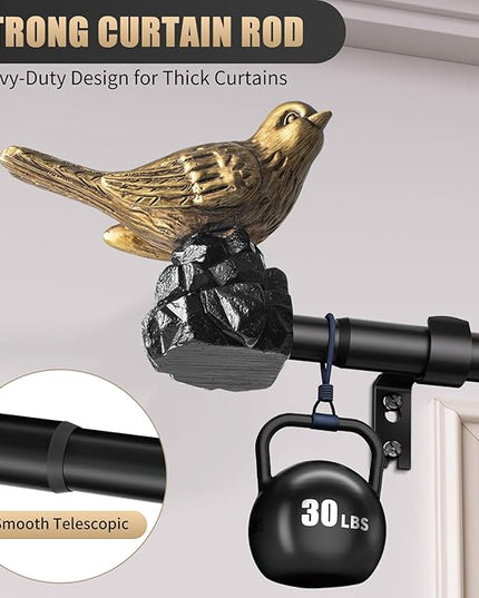 Vintage Gold Curtain Rod 36 to 120 Inches Curtain Rods for Windows Adjustable Heavy Duty Drapery Rod with Bird Finials for Living Room Bedroom
