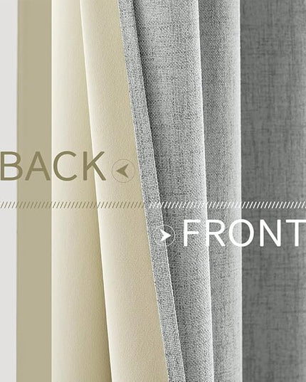 MIULEE 100% Blackout Linen Curtains for Bedroom Thermal Insulated Glacier Gray Grommet Room Darkening Curtains & Drapes for Living Room Nursery 52 x 84 Inch (2 Panels)