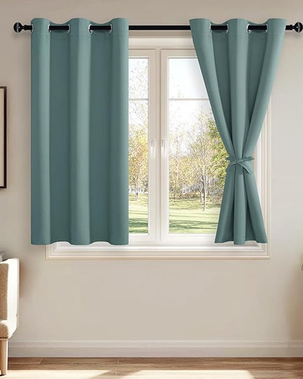 JIUZHEN Stone Blue Blackout Curtains with Tiebacks Thermal Insulated, Light Blocking and Noise Reducing Grommet Curtains for and Living Room, Set of 2 Window Curtain Panels, 42 x 54 Inch Length