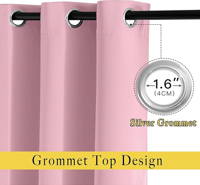 NICETOWN Blackout Crystal Pink Curtains 84 inches Long, Grommet Room Darkening Thermal Insulated Sound Dampening Window Treatments for Bedroom/Home Office, 2 Panels, W46 x L84