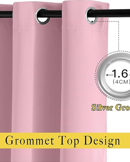NICETOWN Blackout Curtains 54 inch Length for Bedroom - Grommet Thermal Insulated Solid Window Treatments Room Darkening Drapes for Kids Room/Laundry, Crystal Pink, W46 x L54, Set of 2