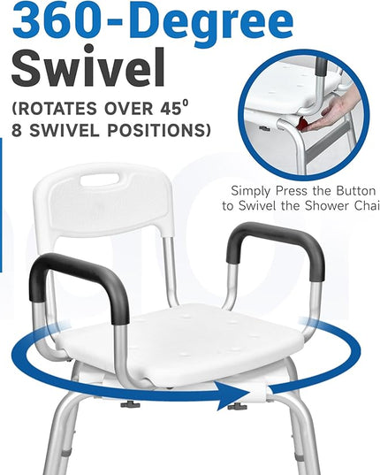 Sangohe Shower Chair for Inside Shower - 360⁰ Swivel Shower Chair - Heavy Duty Shower Seat with Back - Shower Chair for Bathtub with Arms for Handicap - Shower Seats for Elderly, 788A