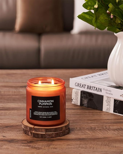 M&SENSE Cinnamon Pumpkin Fall Scented Candles for Home, 11.6oz Soy Natural Candles 70 Hours Long Lasting Slow Burning Autumn Candle Gifts for Thanksgiving
