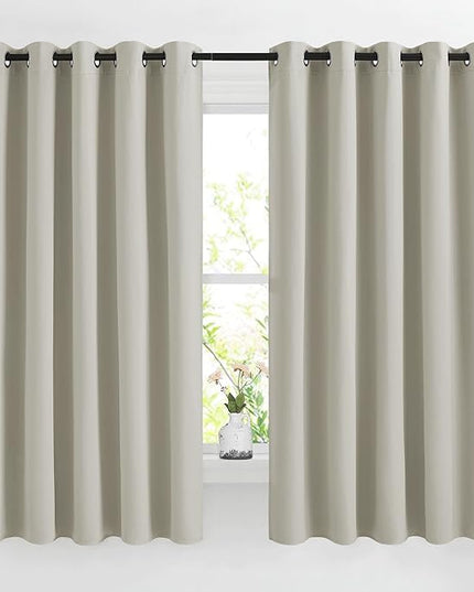 NICETOWN Natural Room Darkening Bedroom Curtain, Window Treatment Thermal Insulated Solid Grommet Voice Reducing Drapes for Kids Room/Living Room, Set of 2, W66 x L66