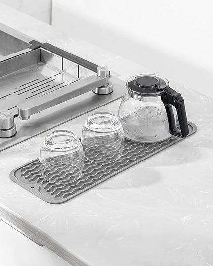 Silicone Dish Drying Mat for Multiple Usage,Easy clean,Eco-friendly,Heat-resistant Silicone Mat for Kitchen Counter,Sink,Bar,Bottle,or Cup Grey M 17 inches x 6 inches