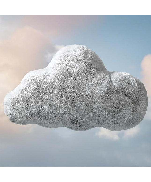 YRXRUS Cloud Pillows, Gray Cloud Shaped Pillow, Decorative Throw Pillow Gifts, Cute Plush Room Decor, Fluffy Faux Rabbit Fur 9.5"x16" Pillows for Living Bedroom Kids Room