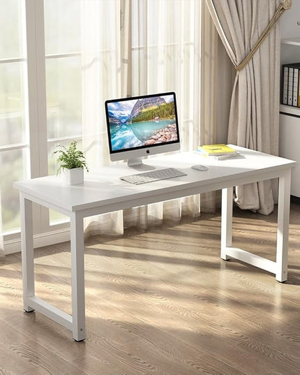 Tribesigns Computer Desk, 55 inch Large Office Desk Computer Table Study Writing Desk for Home Office, White + White Leg
