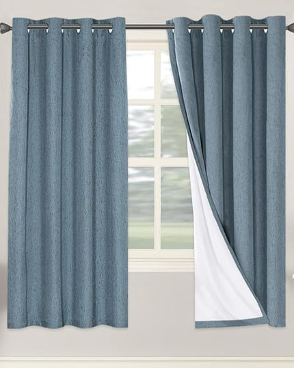 H.VERSAILTEX Linen Blackout Curtains 72 Inches Long 100% Blackout Thermal Insulated Textured Linen Look Curtain Draperies Anti-Rust Grommet, Energy Saving with White Liner, 2 Panels, Stone Blue