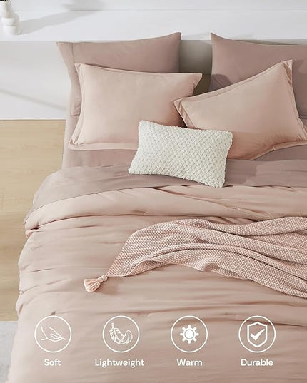 WRENSONGE Full Size Comforter Set- 7 Pieces Clay Pink Bed in a Bag Full Size Comforter with Fitted Sheet, Flat Sheet, 2 Pillow Shams, 2 Pillowcases, Warm Bedding Sets for All Season