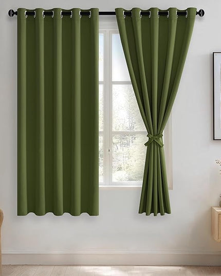 JIUZHEN Olive Green Blackout Curtains for Bedroom - Light Blocking and Noise Reducing Grommet Curtains for Living Room Darkening Curtains, Set of 2 Window Curtain Panels, 60 x 63 Inch Length