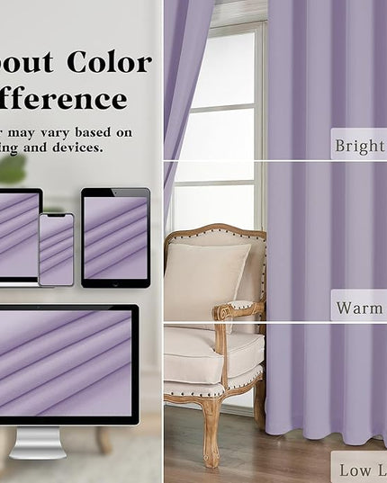 Simplebrand Lilac Room Darkening Curtains for Bedroom 45 Inches Long 2 Panels Set, Sunlight Blocking Curtains for Small Windows, Grommet Energy Saving Thermal Insulated Short Drapes, 40Wx45L