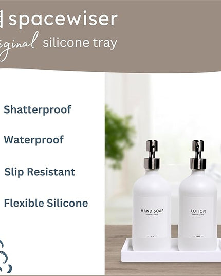 Countertop and Vanity Tray - 2 PC Small 7.7" Silicone Bathroom Trays, Kitchen Soap Tray, Dish Sponge Soap Holder Kitchen Sink Organizer Caddy, Bathroom Counter Trays for Lotion Dispenser