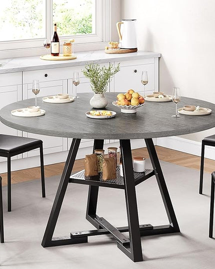 Round Dining Table for 4,Kitchen Dining Room Circle Dinner Pedestal Table,Space Saving Wood Kitchen & Dining Room Furniture (Grey, 47In)