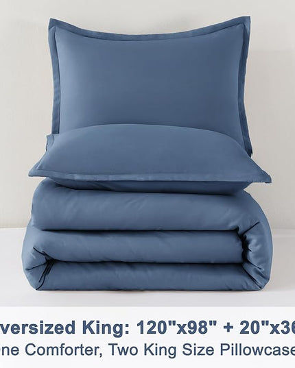 Litanika Haze Blue Comforters Oversized King Size, 3 Pieces Lightweight Solid Bedding Comforter Set, All Season Fluffy Bed Set (120x98In Comforter & 2 Pillowcases)