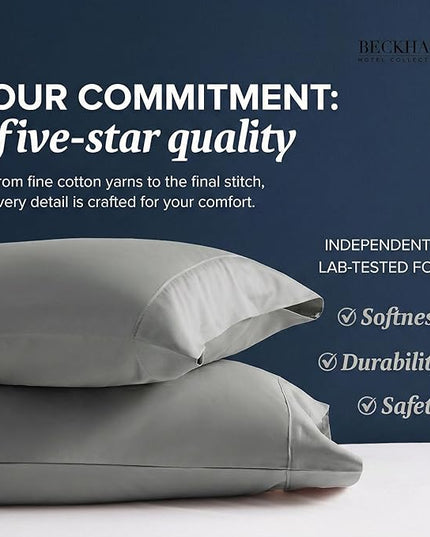 Beckham Hotel Collection Bed Pillows with Cotton Pillowcases King Size Sets of 2, Soft Down Alternative Pillows for Sleeping, Open End Cases for Easy Changing, Dark Gray