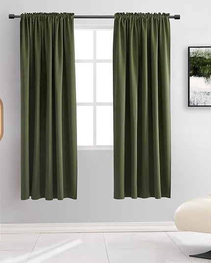 DONREN Dark Olive Green Blackout Curtains for Classical Dining Room Kitchen Bathroom Deco - Loden Room Darkening Thermal Insulated Window Curtain Panels for Bedroom,Set of 2 Panels,W 52 x L 63