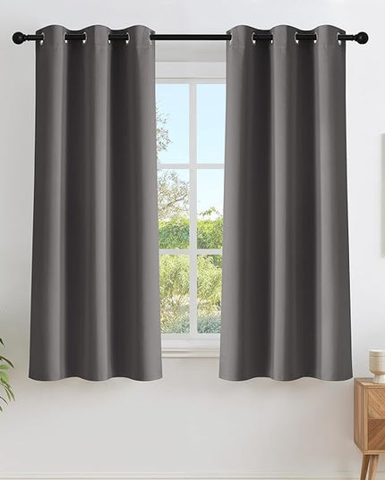 NICETOWN Grey Blackout Curtains 63 inch Length for Bedroom, Grommet Top Room Darkening Thermal Window Treatments Solid Vertical Drapes for Living Room, 2 Panels, W40 x L63