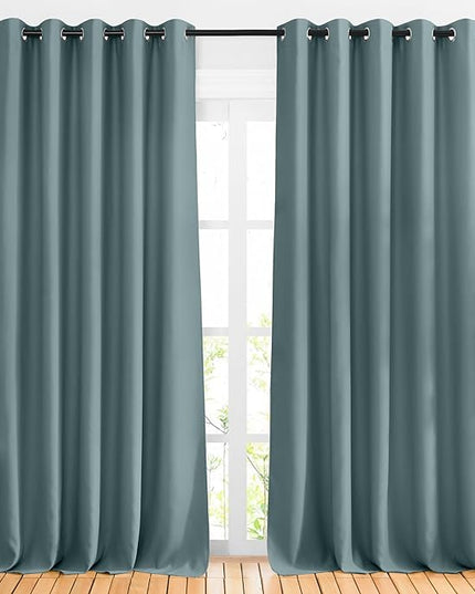 NICETOWN Room Darkening Curtains Extra Long 110 Inches, Grommet Thermal Insulated Weighted Window Treatments for Living Room/Farmhouse, W66 x L110, Greyish Blue, 2 Panels