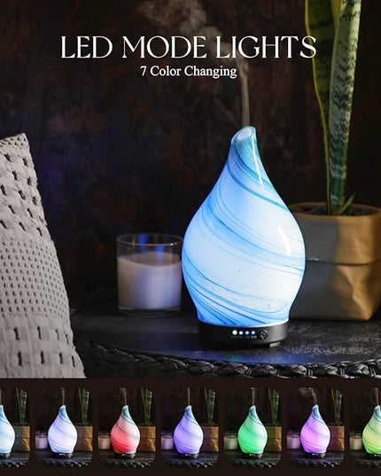 Porseme 150ml Essential Oil Diffuser Glass Color Changing Aroma Air Diffusers Aromatherapy Ultrasonic Cool Mist Humidifier 6 Running Hours Waterless Auto-Off for Sleeping Yoga Office Spa (Blue Ink)