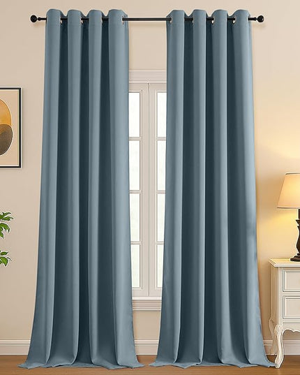 Simplebrand Stone Blue Extra Long 10ft Curtains for Patio 120 Inches Long 2 Panels Set, Room Darkening Light Blocking Solid Thermal Insulated Energy Saving Grommet Noise Reducing Curtains, 50 Wx120 L
