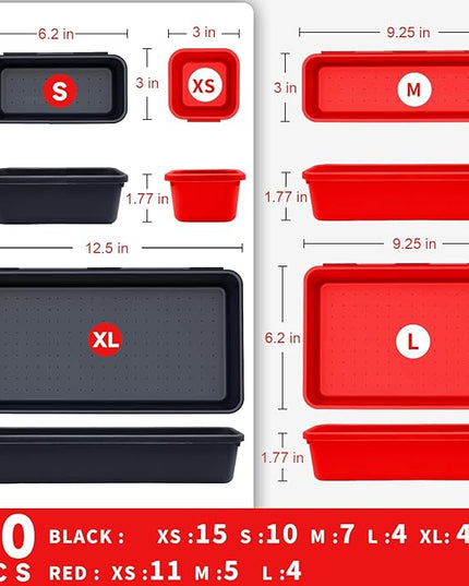 Tool Box Organizer Tray, Toolbox Desk Drawer Organizer, Tool Box Tray, Toolbox Organization Storage for Rolling Tool Chest (60PCS (Black+Red))