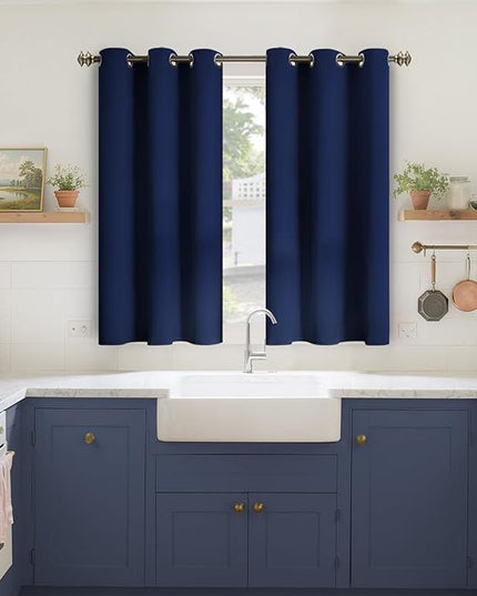 YoungsTex Navy Blue Blackout Curtains 48 Inches Length 2 Panels - Short Thermal Insulated Window Drapes with Grommet Room Darkening for Bedroom Basement Kids Office, 42 x 48 Inch