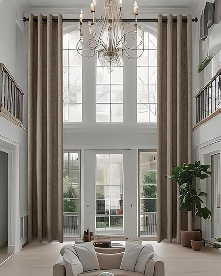 Extra Long Linen Curtains 144 inch Length 2 Panels Thick Faux Linen Blended Window Drapes Burlap Textured Curtains with Grommet for Living Room Farmhouse 12ft (52x144 Dark Coffee) Natural