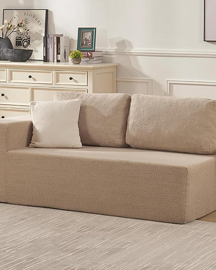 Loveseat Sofa, Cloud Modular Sofa Couch, Upholstered Floor Sofa with Deep Seat, Upholstered Foam Couch for Bedroom Living Room, No Assembly Required (Teddy Boucle, Camel)