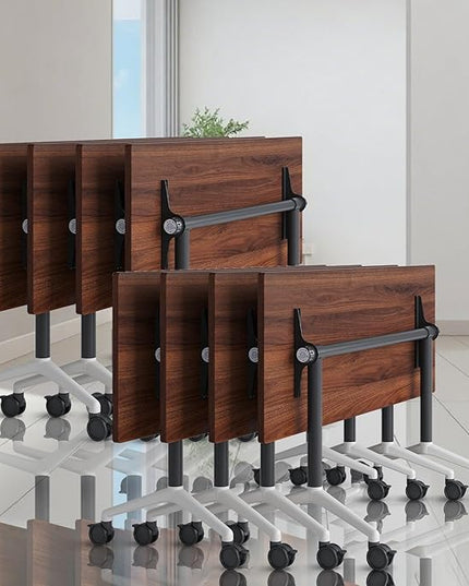 Conference Table, Folding Conference Room Tables, Modern Flip Top Seminar Training Meeting Table with Wheels, Modular Foldable Conference Tables for Home Office Classr (Brown 8 Pack 47.2inch)