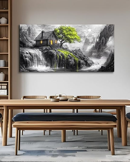 ERQINHUA Black And White Wall Painting Canvas Wall Art For Living Room Wall Decor For Bedroom Office Decoration Green Tree Landscape Pictures Artwork Modern Inspiration Posters Home Decor 20"X40"