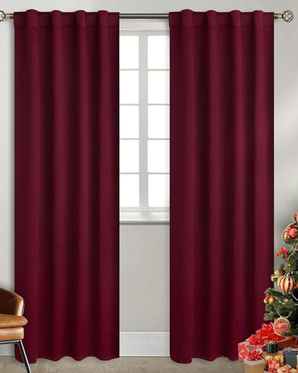 BGment Christmas Red Blackout Curtains 84 inch for Bedroom - Rod Pocket and Back Tab Thermal Insulated Room Darkening Curtains for Living Room, 2 Window Curtain Panels (38 x 84 Inch, Burgundy Red)