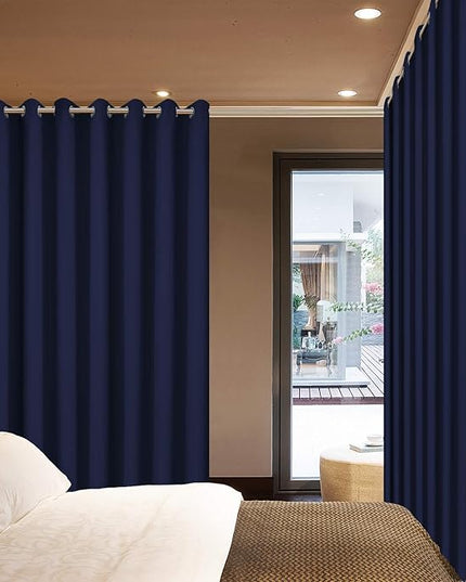 Yakamok Room Darkening Extra Wide Blackout Curtains for Living Room, Sliding Glass Door Home Blackout Curtains for Villa/Hall(Navy Blue, 100 inches x 84 inches)