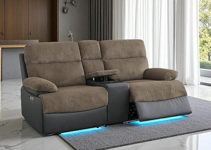 Power Recliner Loveseat Set, Fabric Reclining Sofa Sectional Couch, 2 Seater Reclining Couches, Living Room Furniture Sets, Reclining Sofa with Cup Holders/Storage Console for House