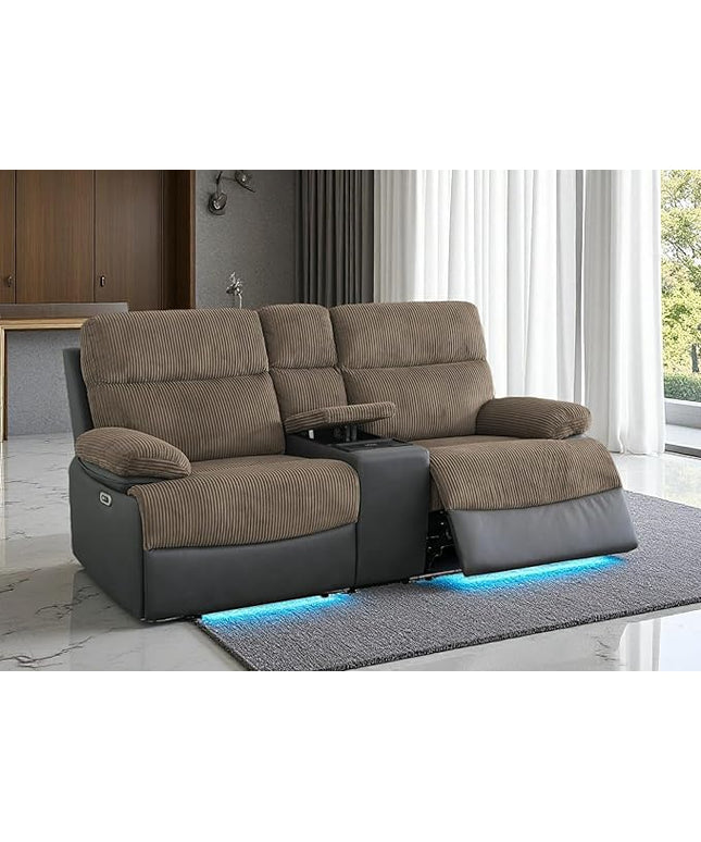 Power Recliner Loveseat Set, Fabric Reclining Sofa Sectional Couch, 2 Seater Reclining Couches, Living Room Furniture Sets, Reclining Sofa with Cup Holders/Storage Console for House