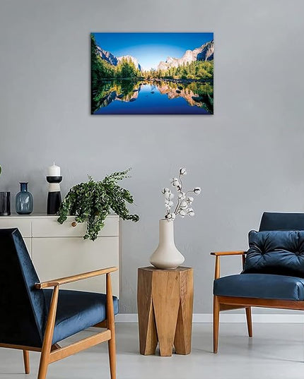 SKASNFAI Yosemite National Park Canvas Wall Art Forest Artwork Blue Lake Picture Prints Framed Home Decor for Bedroom Living Room (20x30 inch)