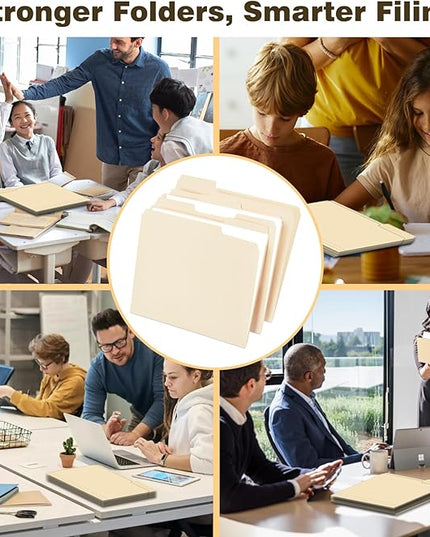 Manilla Folders 8.5 x 11 100-Pack Letter Size 1/3-Cut Tabs Manila File Folders 120LB Heavyweight Paper for Office, School, Home Filing Made in USA Durable File Folders
