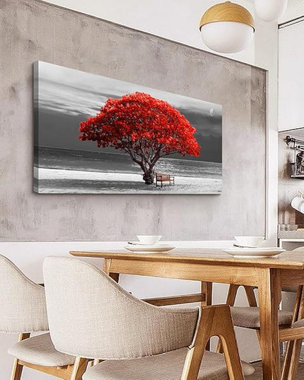Wapluam Canvas Wall Art For Living Room Wall Decorations For Bedroom Office Wall Decor Black And White Wall Paintings Red Trees Landscape Wall Pictures Framed Artwork Home Decor Mural 20X40 inch