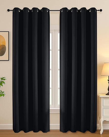 Simplebrand Halloween Black Blackout Curtains for Bedroom 90 Inches Long 2 Panels Set, Solid Privacy Energy Saving Living Room Window Treatment, Room Darkening Curtains Blackout Drapes, 50 W x 90 L